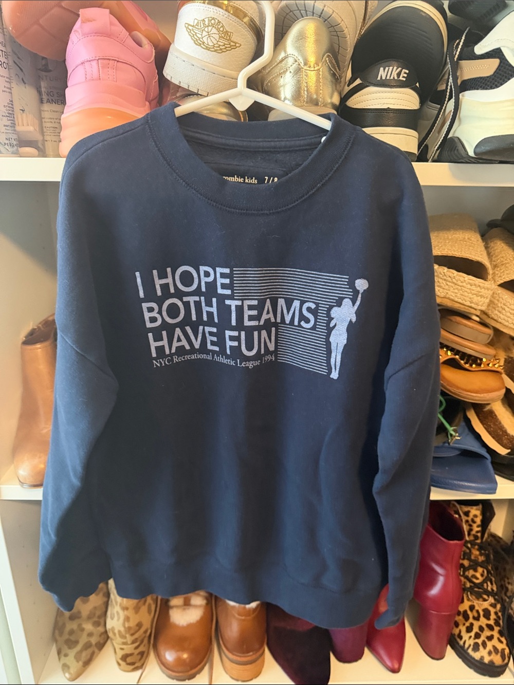 abercrombie kids Navy Crewneck Sweatshirt with Light Blue Graphic